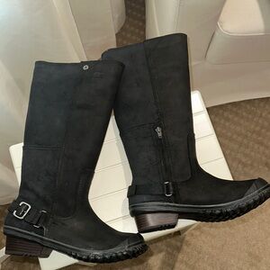 NWT- Sorel Black Heeled Boots with Waterproof Lower and Buckle Straps
